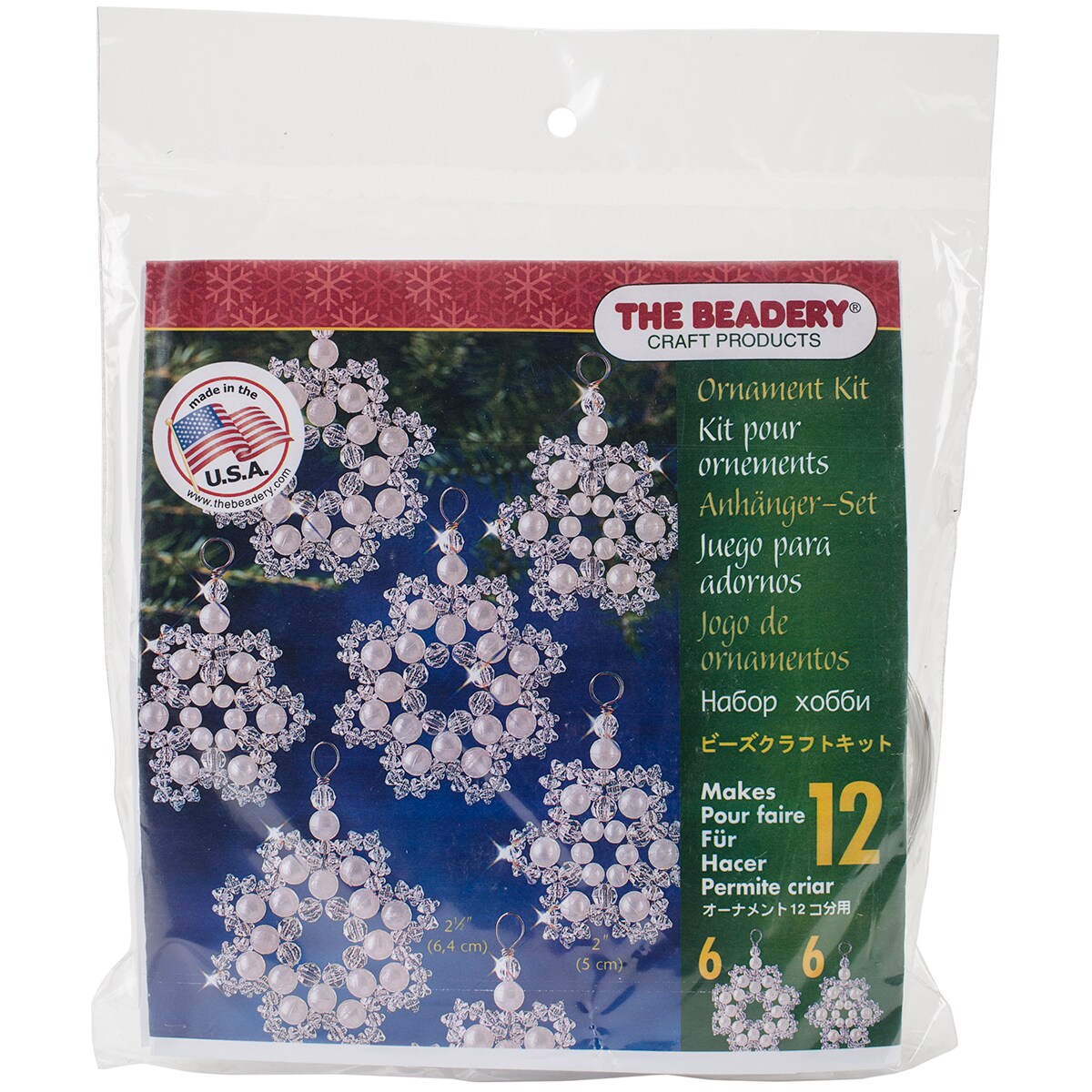 The Beadery Holiday Beaded Ornament Kit-Crystal &#x26; Pearl Snowflakes 2.5&#x22; Makes 12