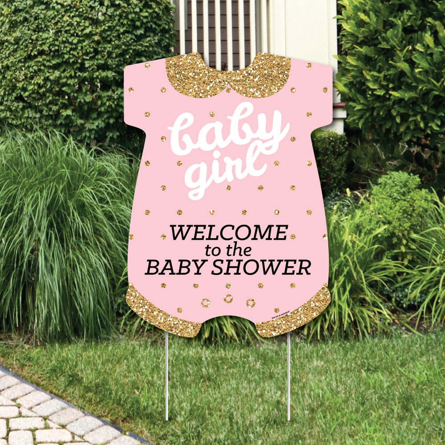 Big Dot of Happiness Hello Little One - Pink and Gold - Party Decorations - It&#x27;s A Girl Baby Shower Welcome Yard Sign