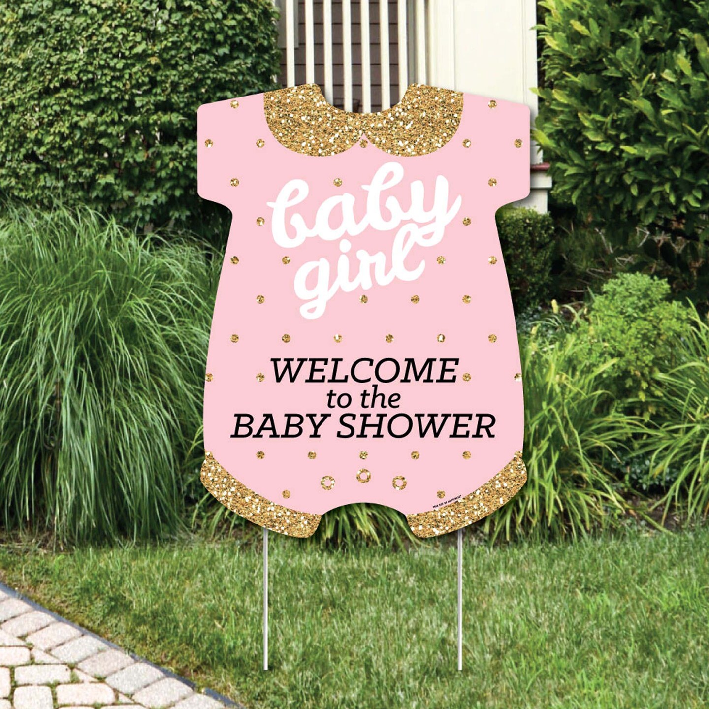 Big Dot of Happiness Hello Little One - Pink and Gold - Party Decorations - It's A Girl Baby Shower Welcome Yard Sign