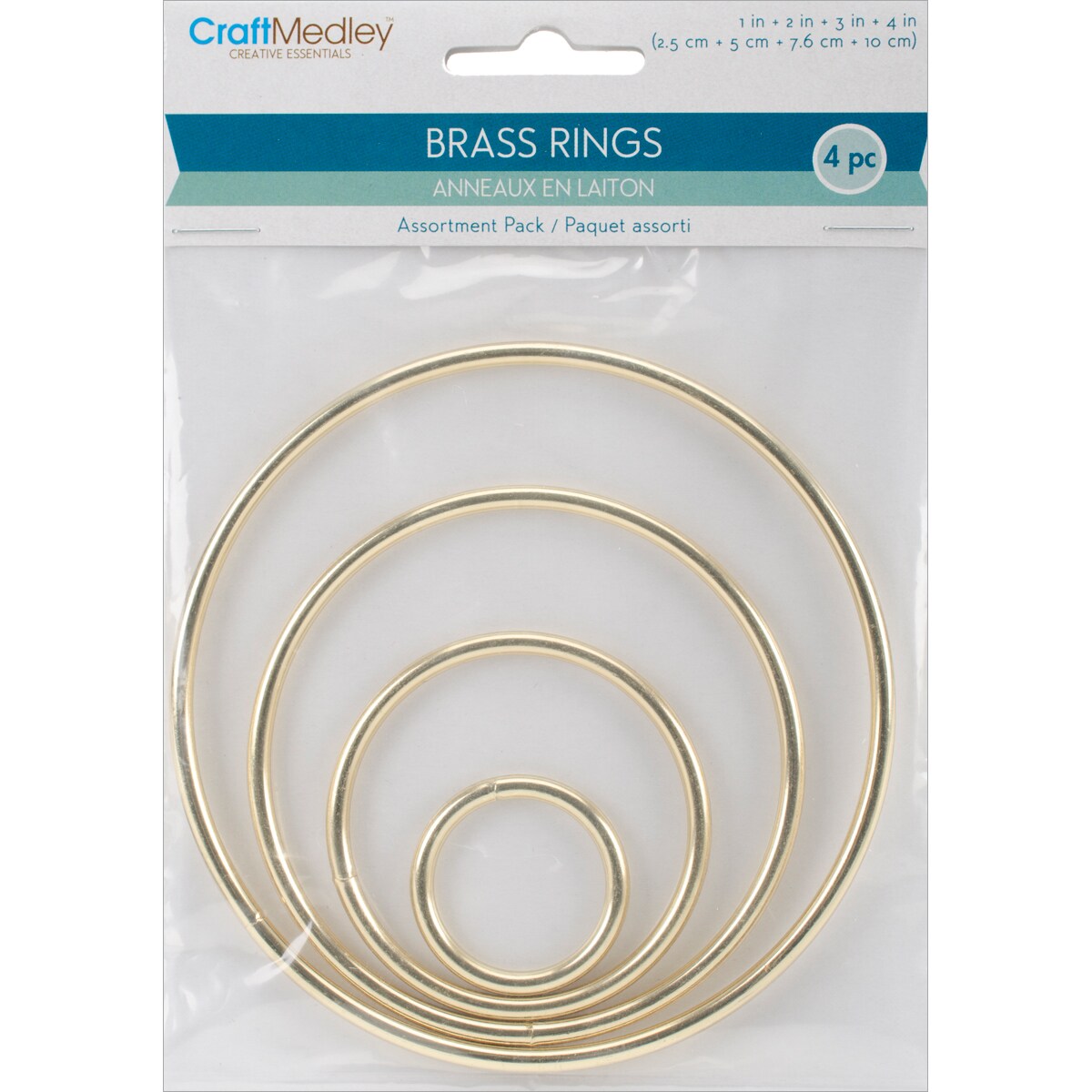 Craft Medley Brass Rings 4/Pkg-1&#x22;, 2&#x22;, 3&#x22; &#x26; 4&#x22;