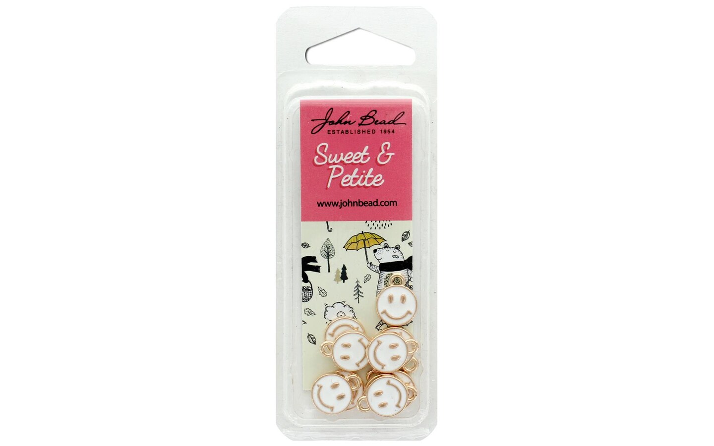 John Bead Sweet&#x26;Petite Charm Happy Face White 10pc