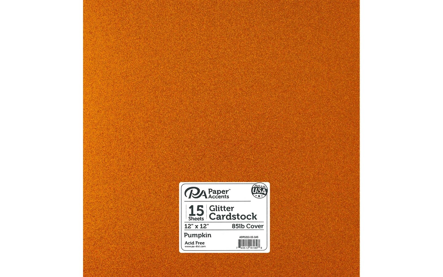PA Paper Accents Glitter Cardstock 12&#x22; x 12&#x22; Pumpkin, 85lb colored cardstock paper for card making, scrapbooking, printing, quilling and crafts, 15 piece pack