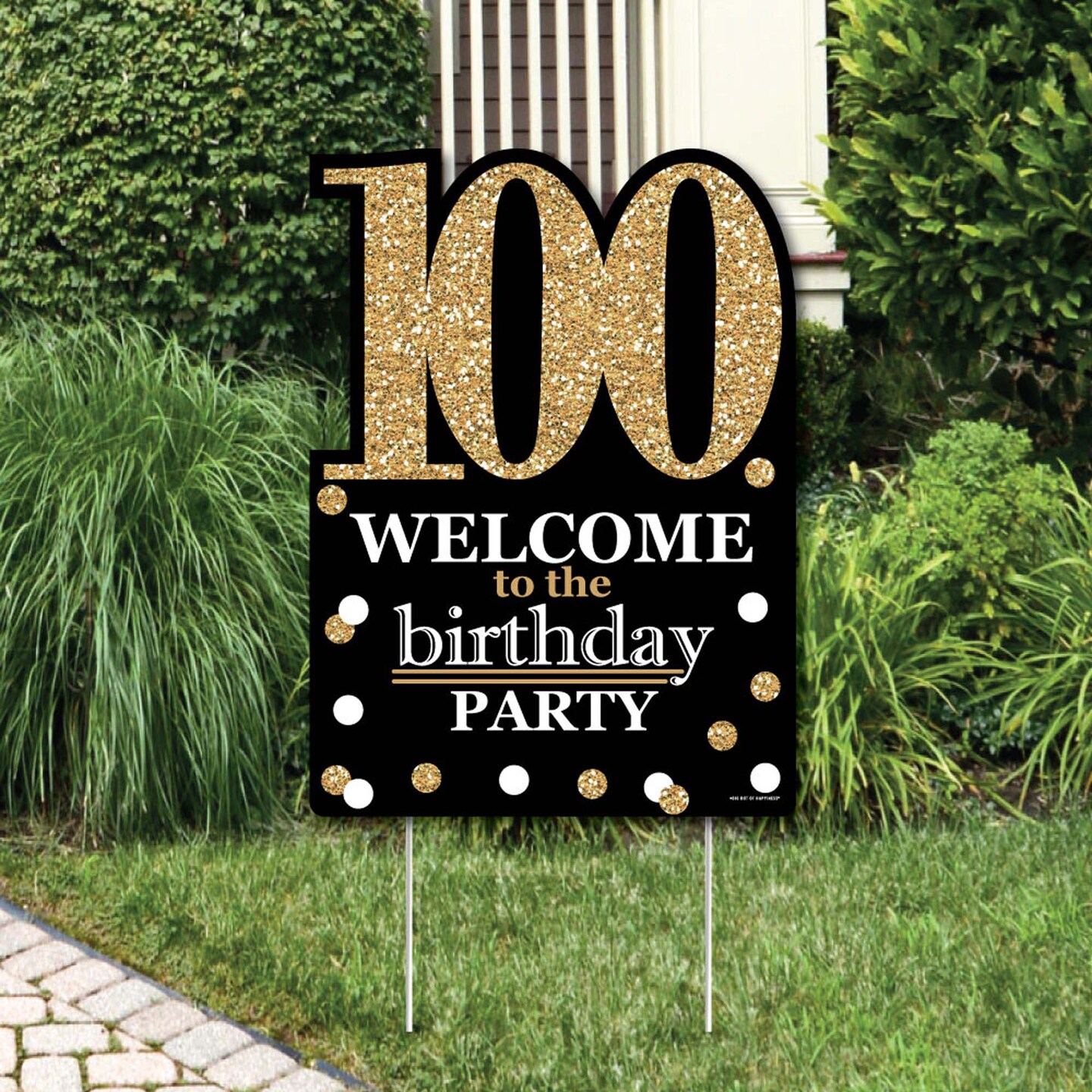 Big Dot of Happiness Adult 100th Birthday - Gold - Party Decorations - Birthday Party Welcome Yard Sign