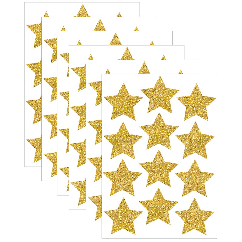 Die-Cut Magnets, 3&#x22; Gold Sparkle Stars, 12 Per Pack, 6 Packs