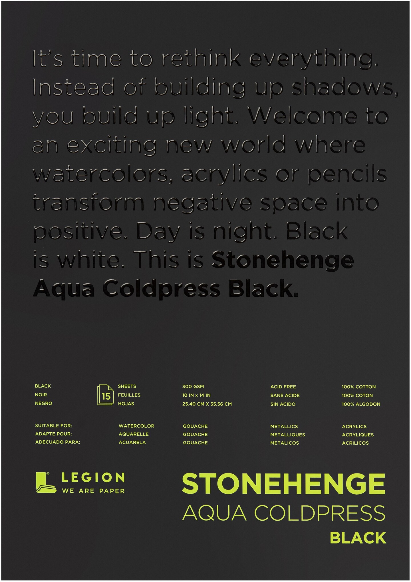 Stonehenge Aqua Block Coldpress Pad 10"X14" 15 Sheets/Pkg-Black 140lb