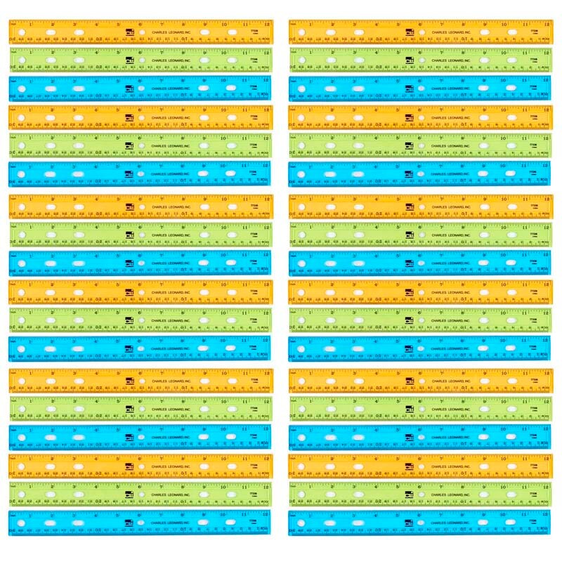 Flat Plastic Ruler, 12", Translucent Assorted Colors, Pack Of 36