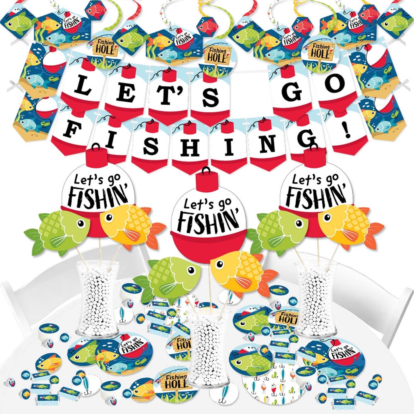 Big Dot of Happiness Let's Go Fishing - Fish Themed Birthday Party or Baby Shower Supplies - Banner Decoration Kit - Fundle Bundle