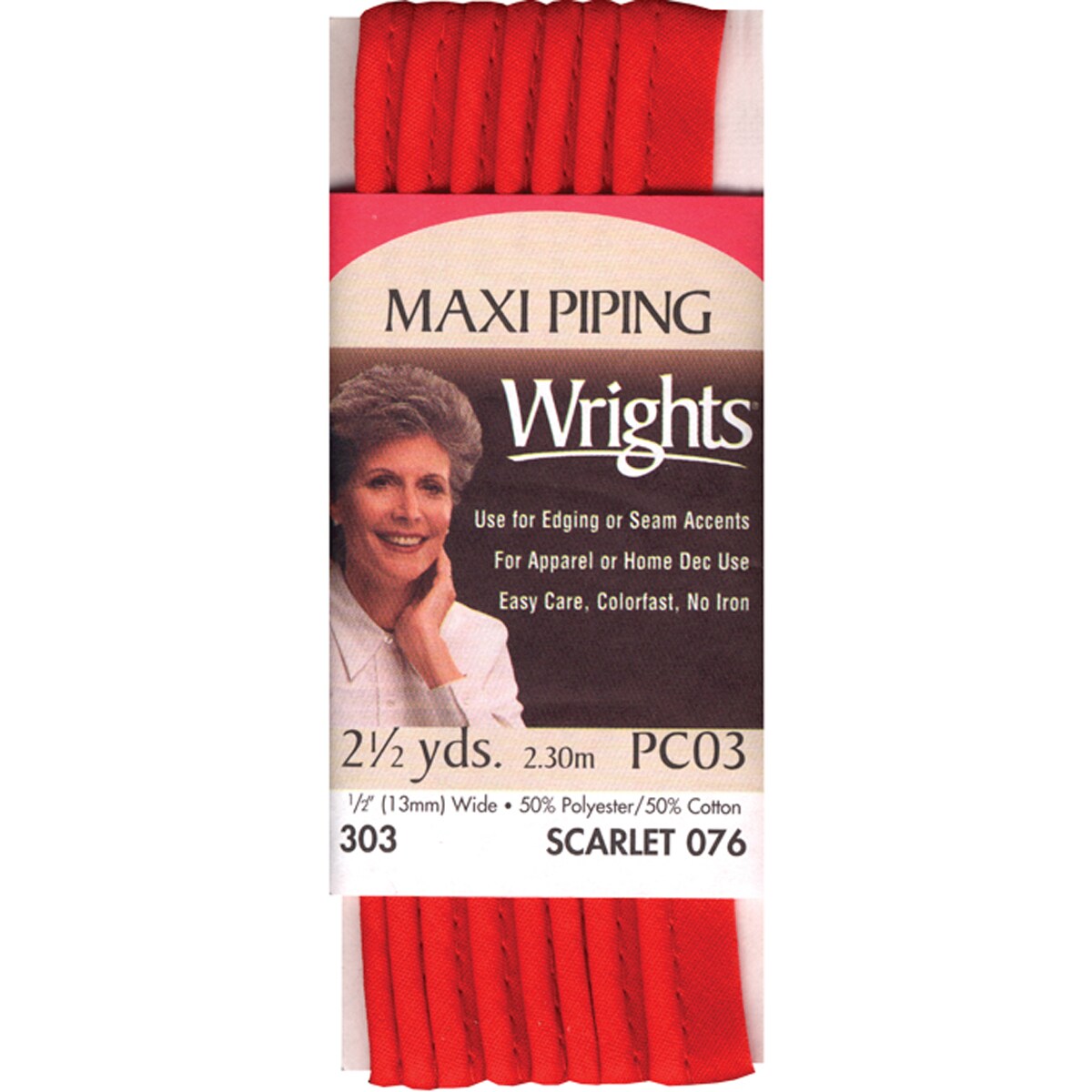 Wrights Bias Tape Maxi Piping .5"X2.5YdScarlet Michaels