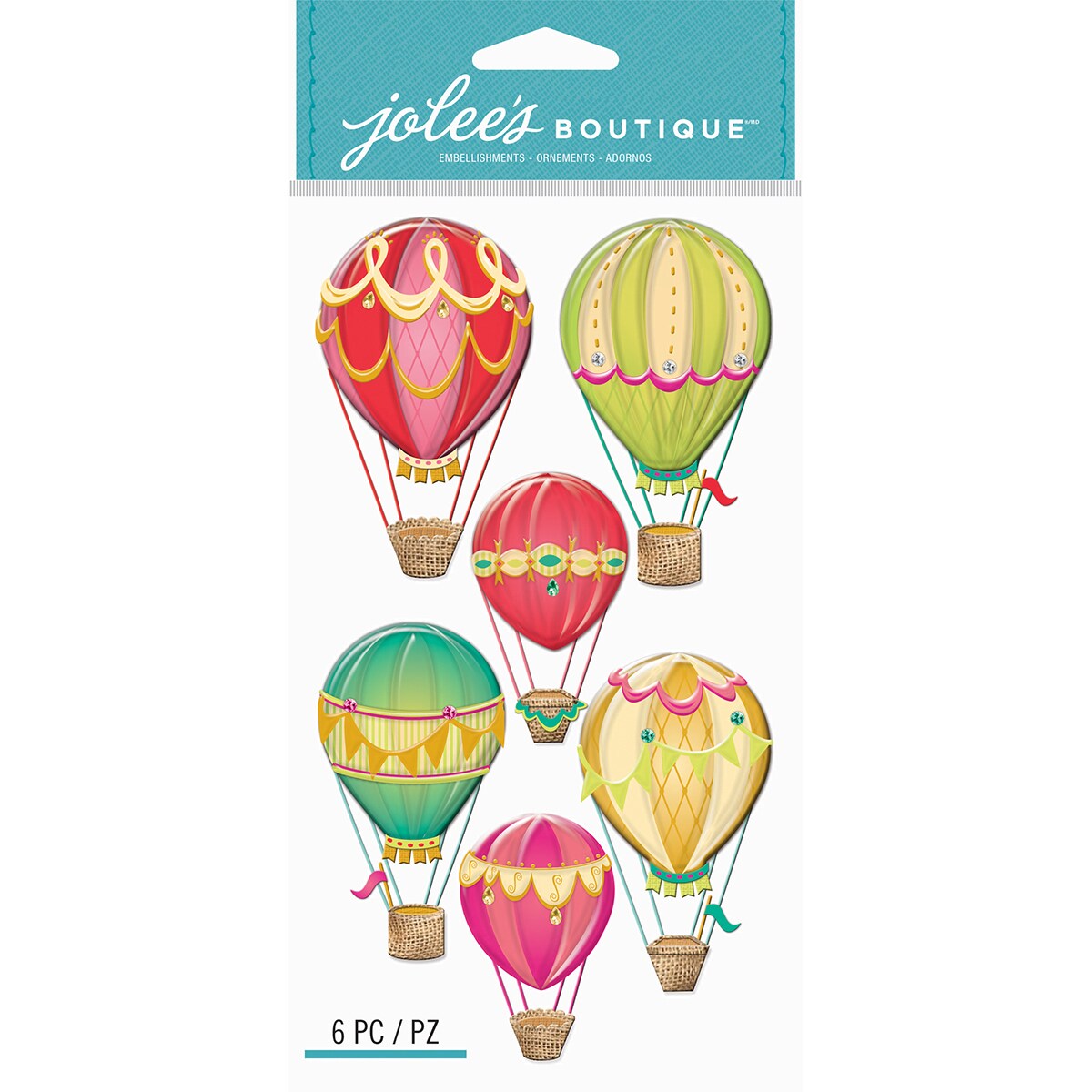 Jolee&#x27;s Boutique Le Grande Dimensional Stickers - Hot Air Balloons, 6pcs