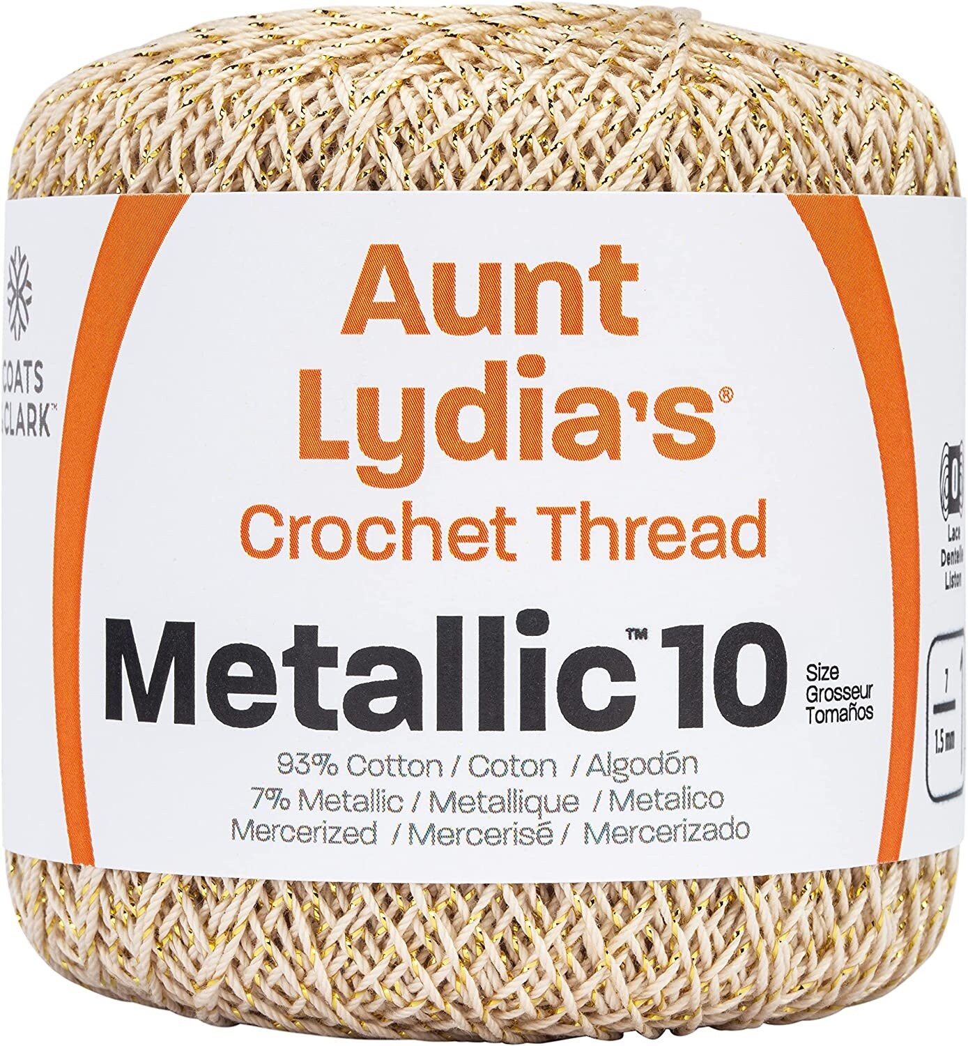 Aunt Lydia&#x27;s Metallic Crochet Thread Size 10-Natural &#x26; Gold