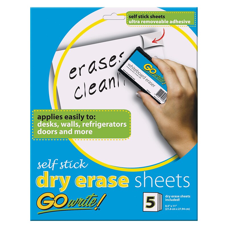 Dry Erase Sheets, Self-Adhesive, White, 8-1/2 x 11, 5 Sheets