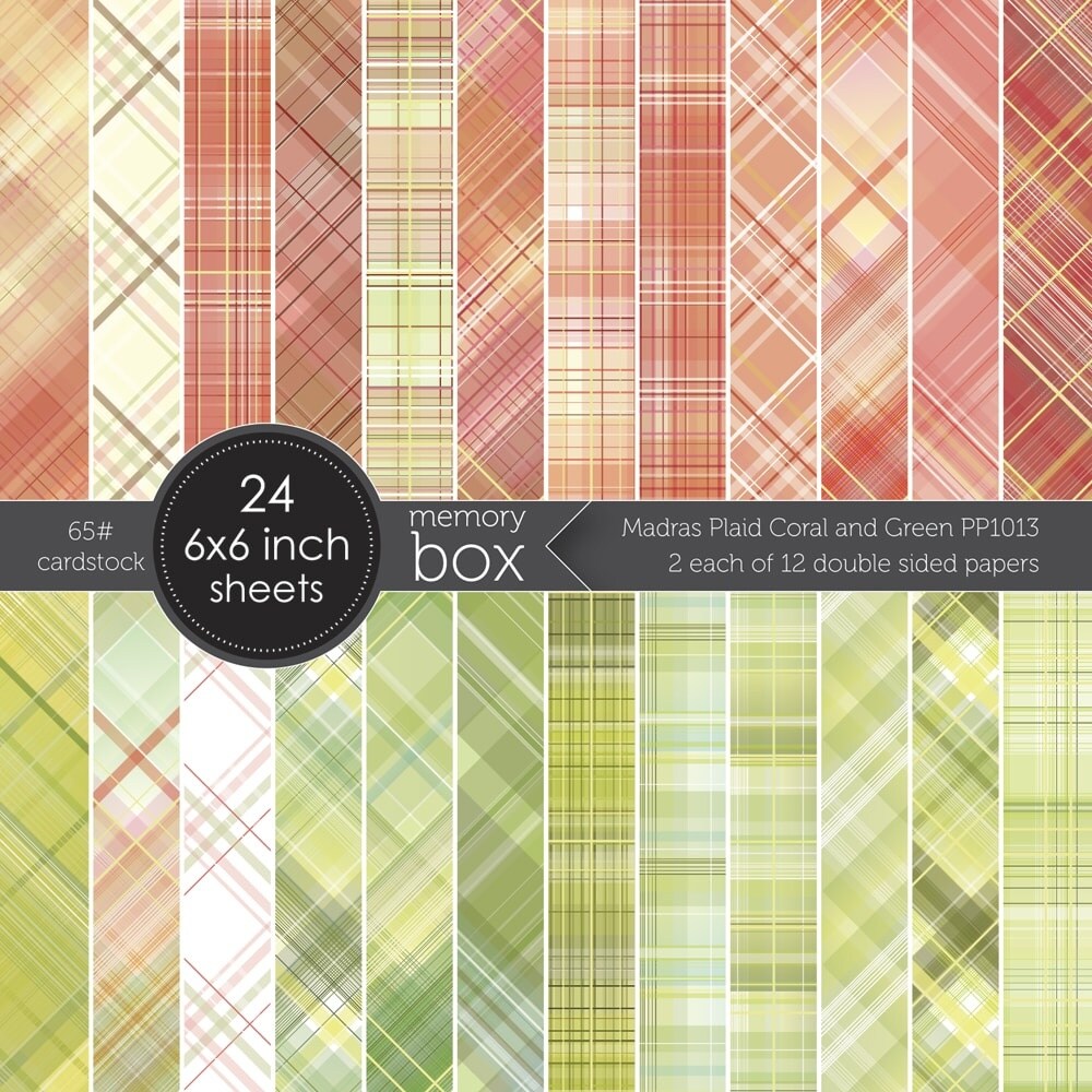 Memory Box Paper Pad 6&#x22;X6&#x22; 24/Pkg-Madras Plaid Coral &#x26; Green