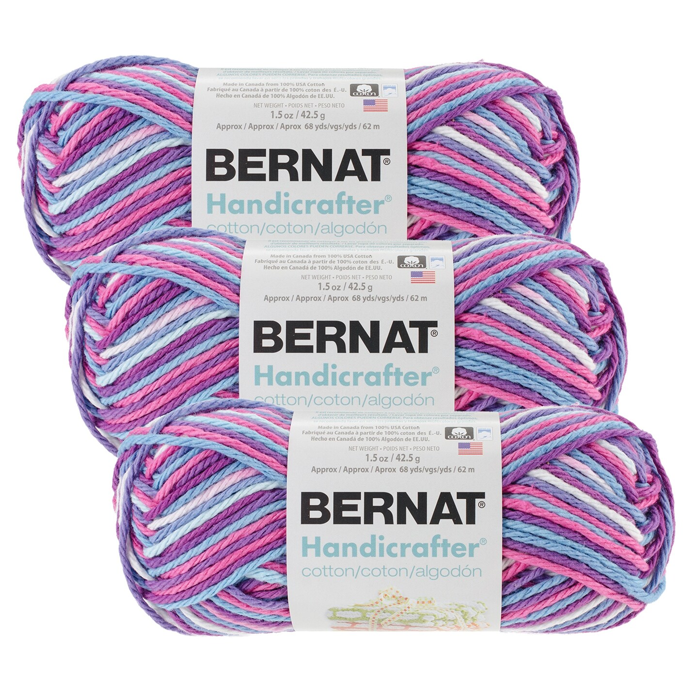 (Pack of 3) Bernat Handicrafter Cotton Yarn - Ombres-Purple Perk