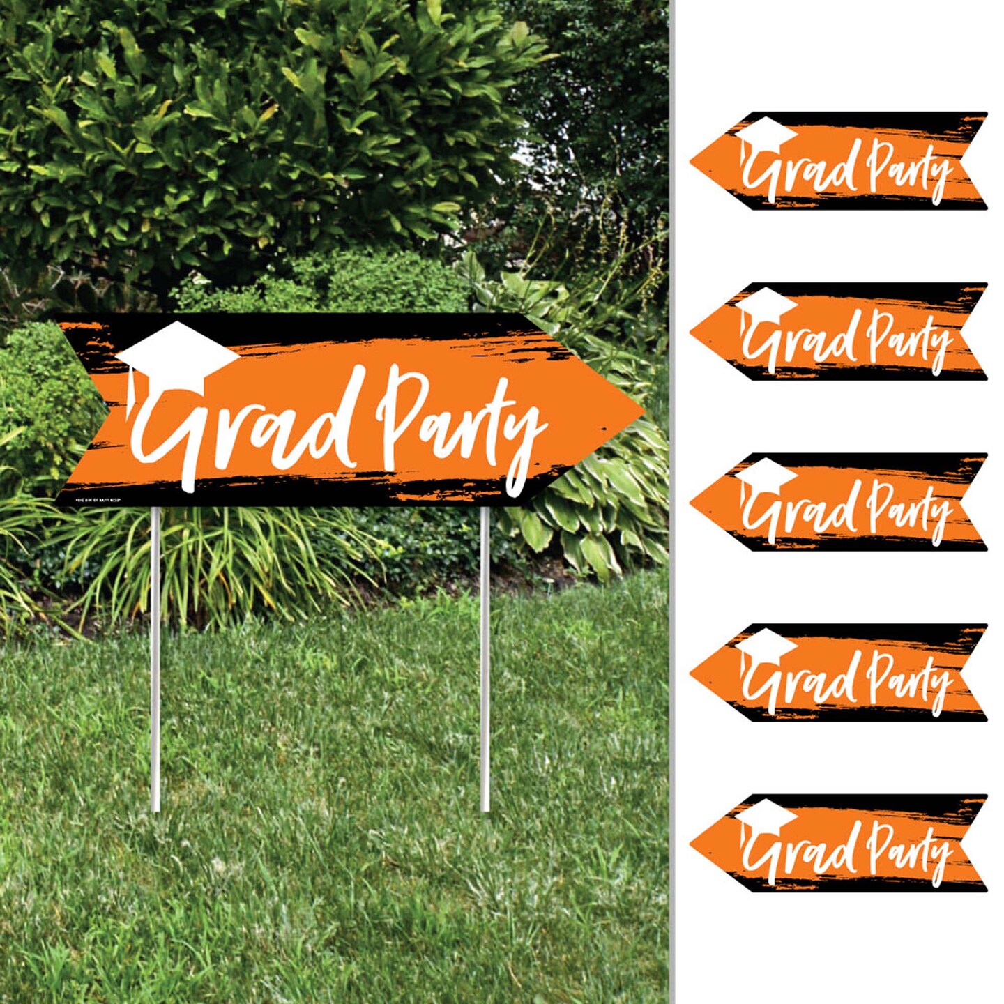 Big Dot of Happiness Arrow Orange Graduation Party Direction Signs - Double Sided Outdoor Yard Signs - Set of 6