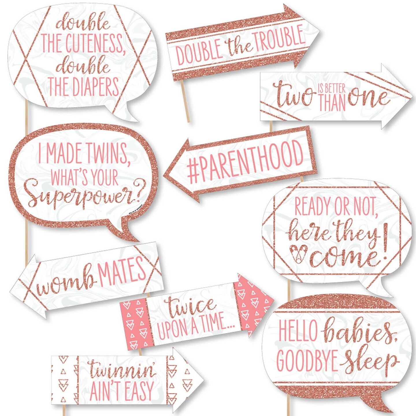 Big Dot of Happiness Funny It's Twin Girls - Pink and Rose Gold Twins Baby Shower Photo Booth Props Kit - 10 Piece