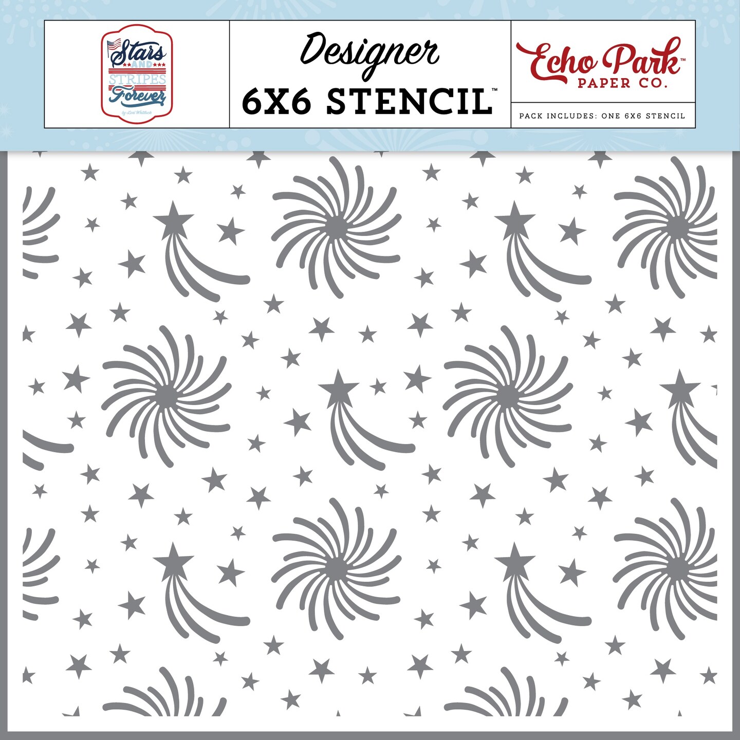 Stars And Stripes Forever Stencil 6&#x22;X6&#x22;-Firework Sky