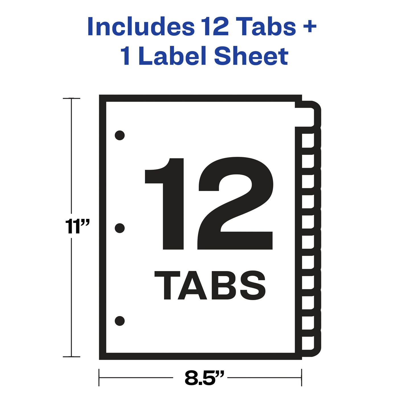 Avery 12 Tab Dividers for 3 Ring Binder, Easy Print & Apply Clear Label Strip, Index Maker Customizable White Tabs, 1 Set (11428)