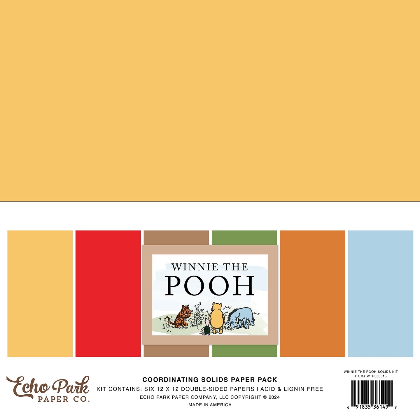 Echo Park Solids Collection Kit 12&#x22;X12&#x22;-Winnie The Pooh, 6 Colors