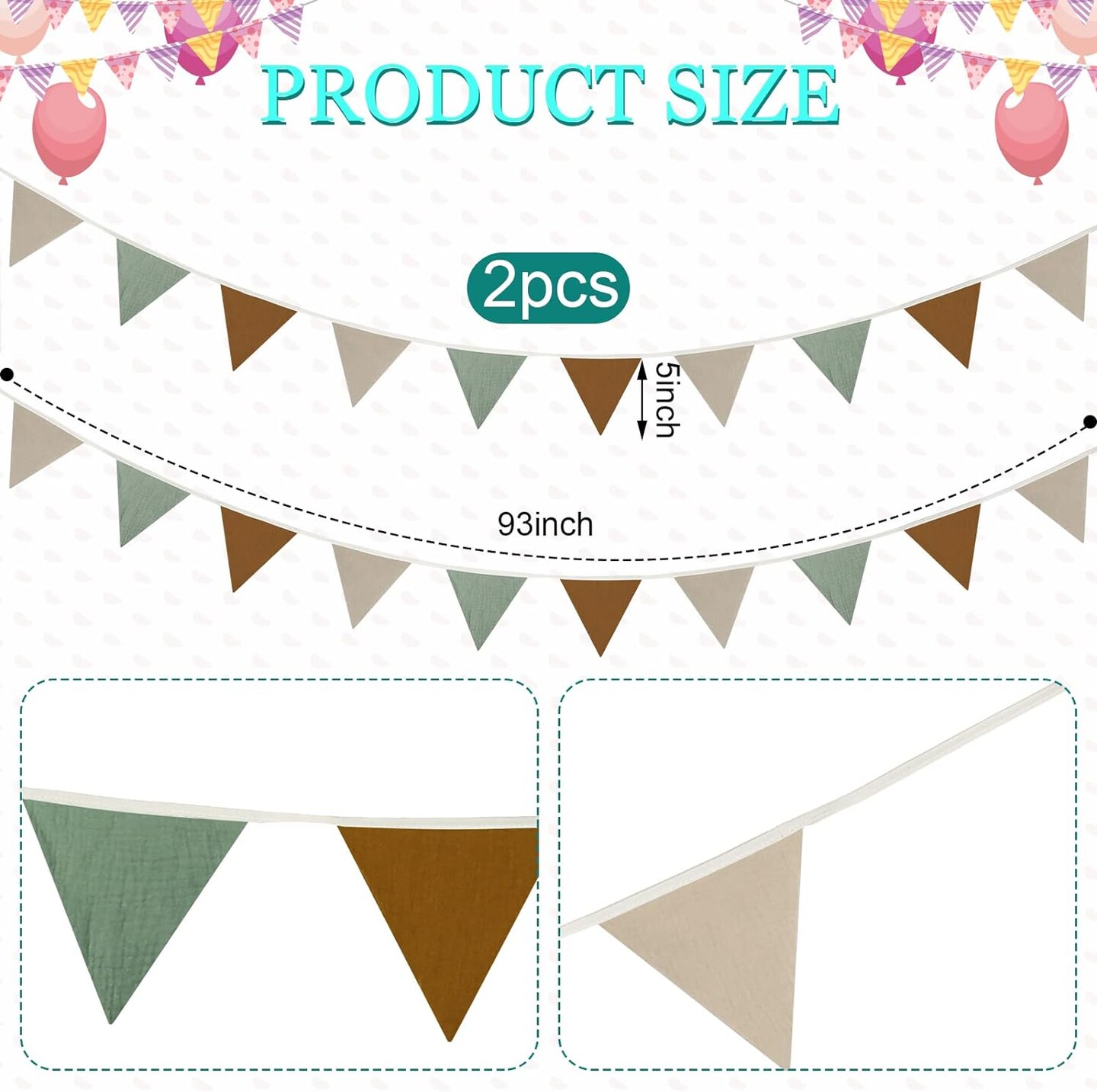 17 ft Pennant Banner Flags, 2 Pcs Nursery Garland Triangle Bunting Flag Baby Banner for Nursery Decor Baby Birthday Boho Wedding Shower Party Event, Each 8.5 ft(Retro Color)