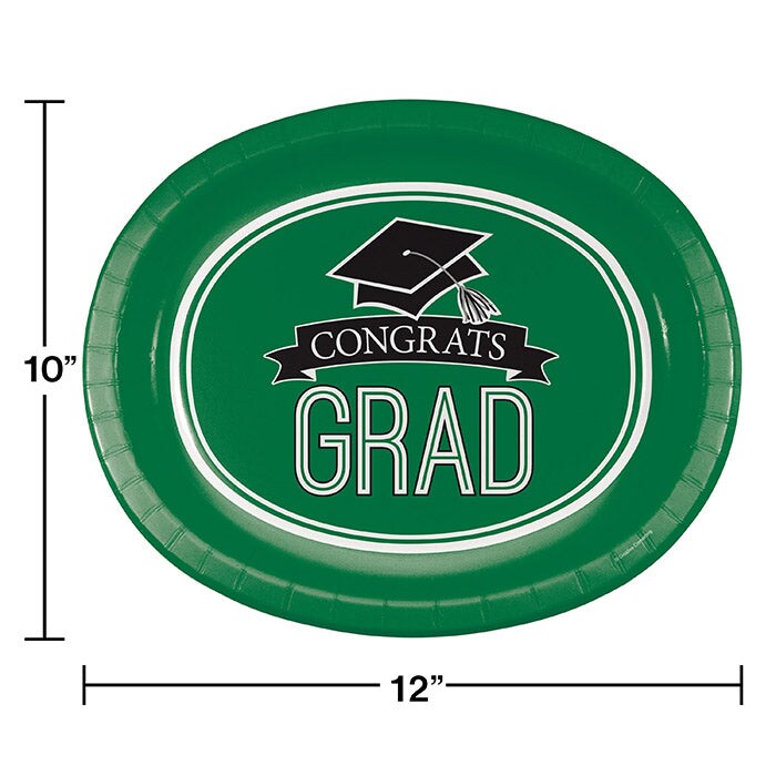 Green Graduation Paper Oval Platters, 10&#x22; X 12&#x22; (8/Pkg)