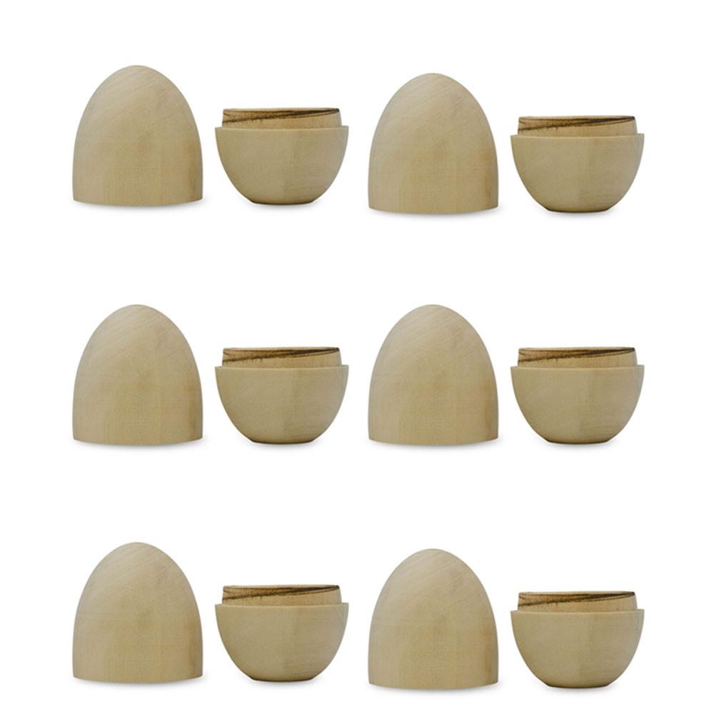 Set of 6 Fillable Unfinished Wooden Eggs 2.75 Inches