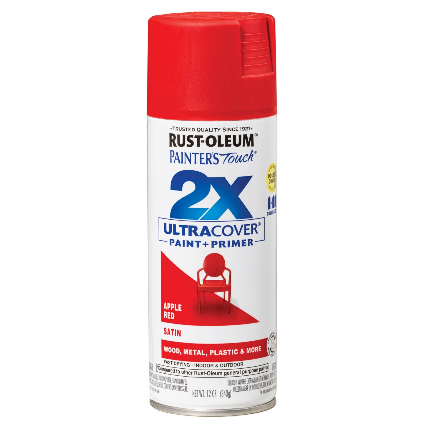 Rust-Oleum Painter&#x27;s Touch Ultra Cover 2X Spray Paint 12oz-Satin Apple Red