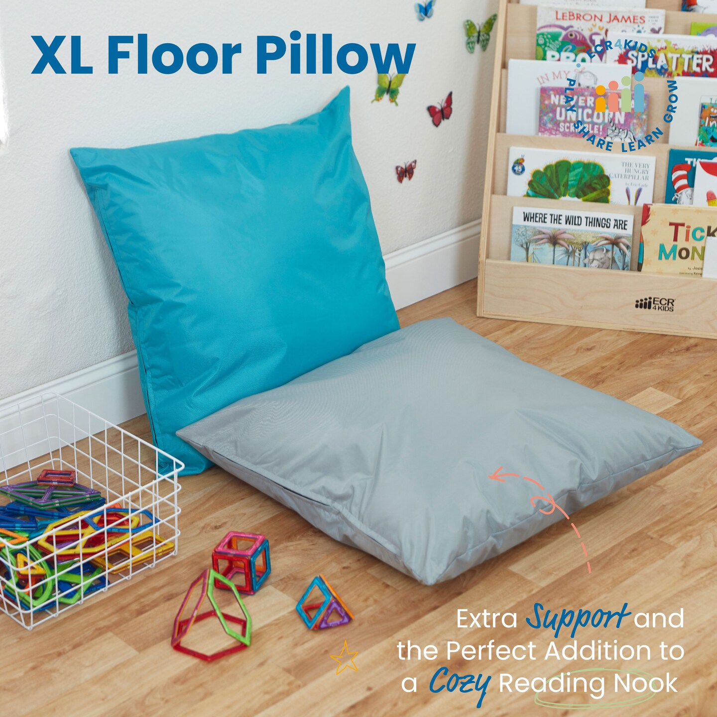 Jumbo Floor Pillow, Indoor and Outdoor Flexible Seating Cushion, 27in x 27in