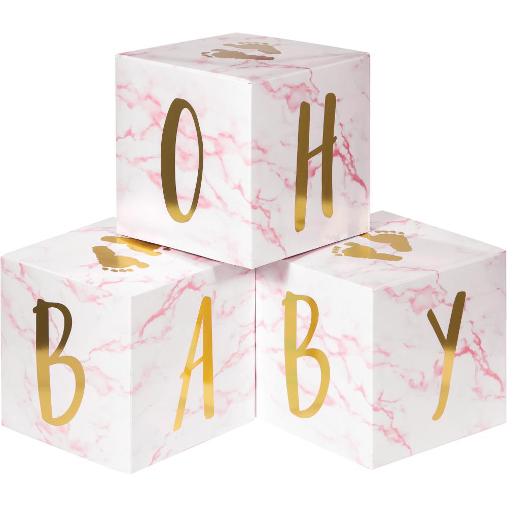 Pink Marble Centerpiece Baby Blocks, Foil (3/Pkg)