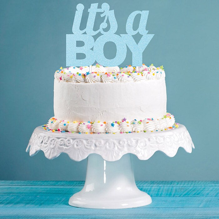 Blue Glitter It&#x27;s A Boy Cake Topper