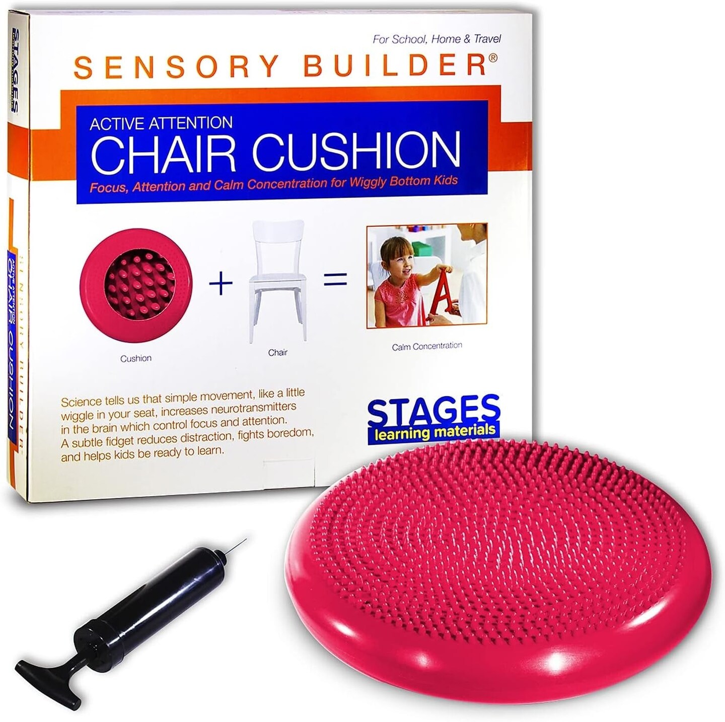 Sensory Builder Active Attention Chair Cushion for Wiggly Bottom Kids Seat, Red, 13&#x22; X 2.5