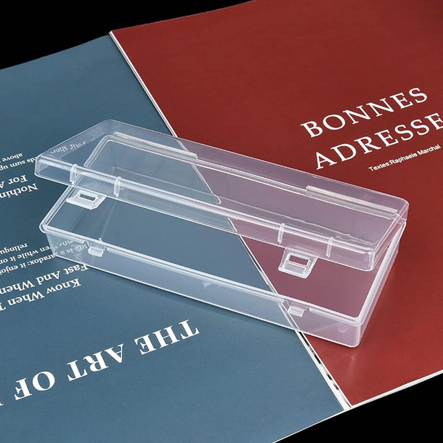 6 Pack Rectangular Clear Plastic Storage Containers Box with Hinged Lid for Beads and Other Small Craft Items (6.1 x 2.56 x 1.18 inch)