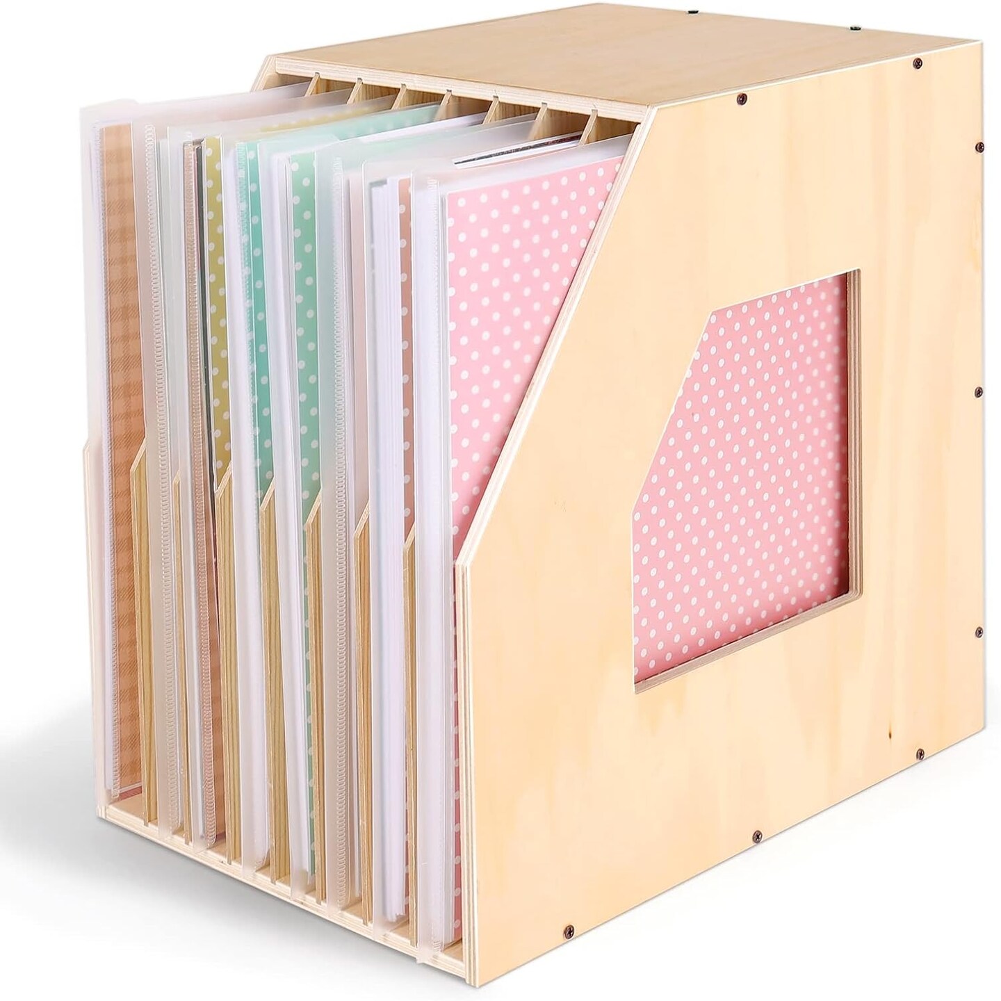 Wood Paper Storage Organizer, Slope Design Paper Storage Shelf For Holding 12 x 12 Inch Scrapbook Paper, 8 Slot Stable Scrapbook Paper Rack For Portfolio, Heat Transfer Papers