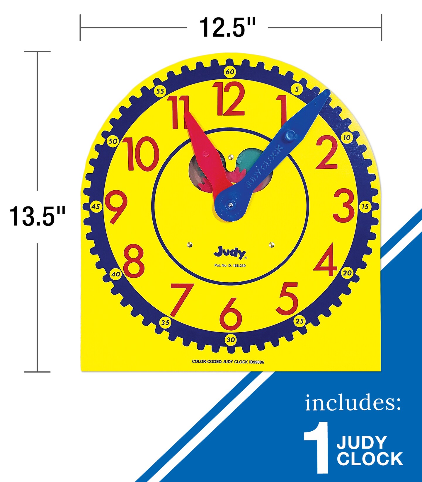 Carson Dellosa 13&#x22; x 12&#x22; Color-Coded Judy Clock, Large Learn to Tell Time Clock for Kids Ages 4-8, Analog Clock for Kids, Practice Clock for Learning Time for Children and Teaching Time Activity