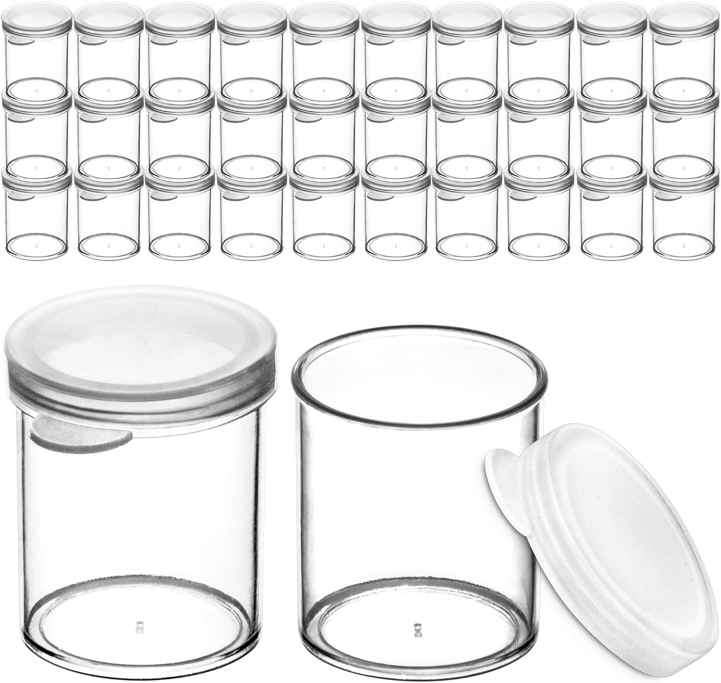 30 Plastic Mini Containers with Lids, 1oz, Craft Storage Containers for Beads, Glitter, Slime, Paint Pots or Seed Storage, Small Clear Empty Cups with Lids (30 Pack)