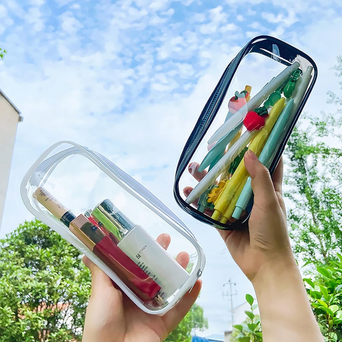 10 Pack Clear Pencil Case, PVC Pencil Bag Makeup Pouch, Big Capacity Travel Toiletry Bag with Zipper for Office Stationery and Travel Storage (Black+White)