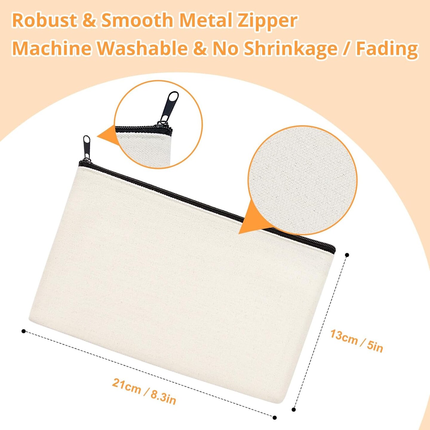 Blank Canvas Makeup Bags 10 Pack, Sublimation Blanks Cosmetic Bags, DIY Heat Transfer Canvas Pen Case Pencil Bags, Beige Multi-Purpose Travel Toiletry Zipper Bags (10pcs 8.3 &#xD7; 5 Inch)