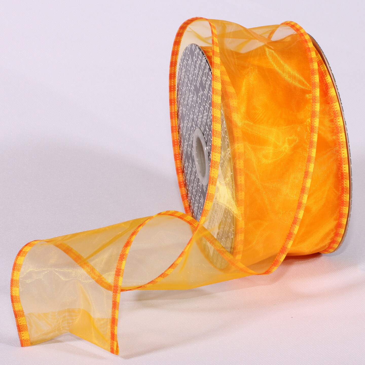 The Ribbon People Sheer Yellow and Orange Summer Checked Edge Wired Craft Ribbon 2.5&#x22; x 40 Yards