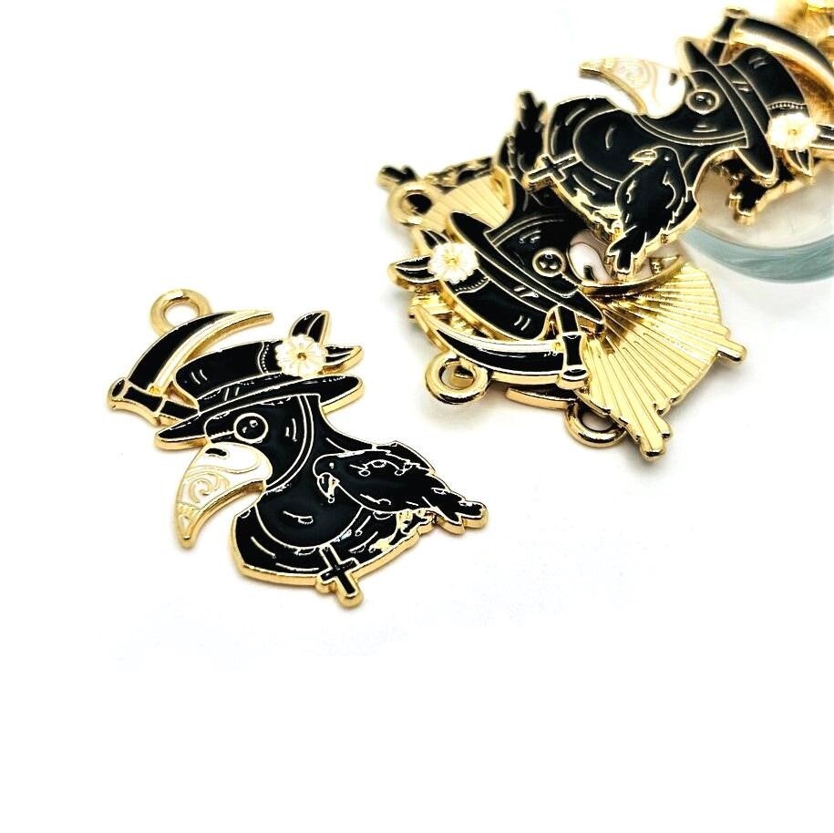 1, 4, 20 or 50 Pieces Black Enamel Plague Doctor Charms