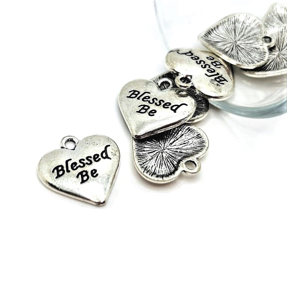 4, 20 or 50 Pieces: Silver Blessed Be Heart Wiccan Charms