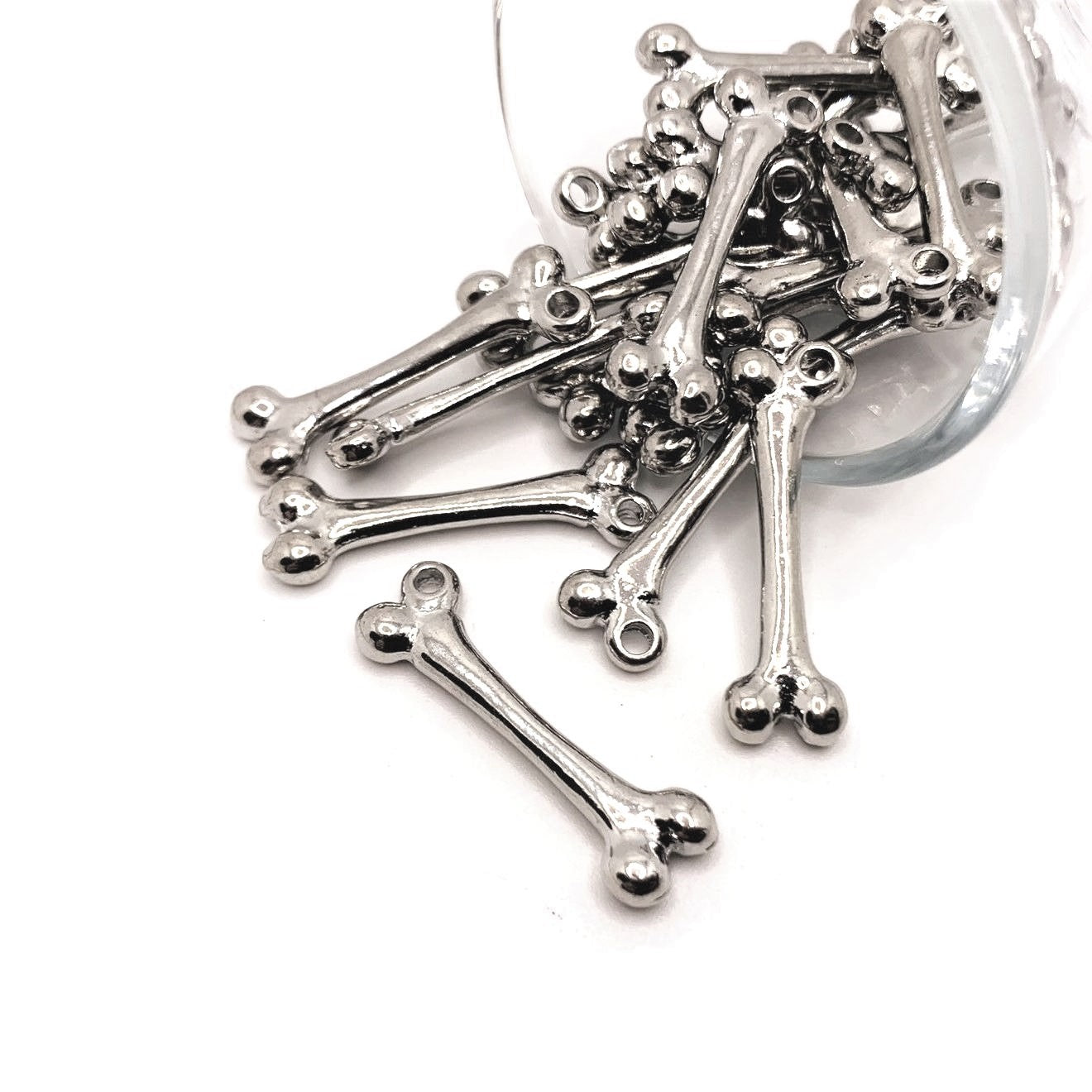 4, 20 or 50 Pieces: Silver Femur Bone 3D Charms