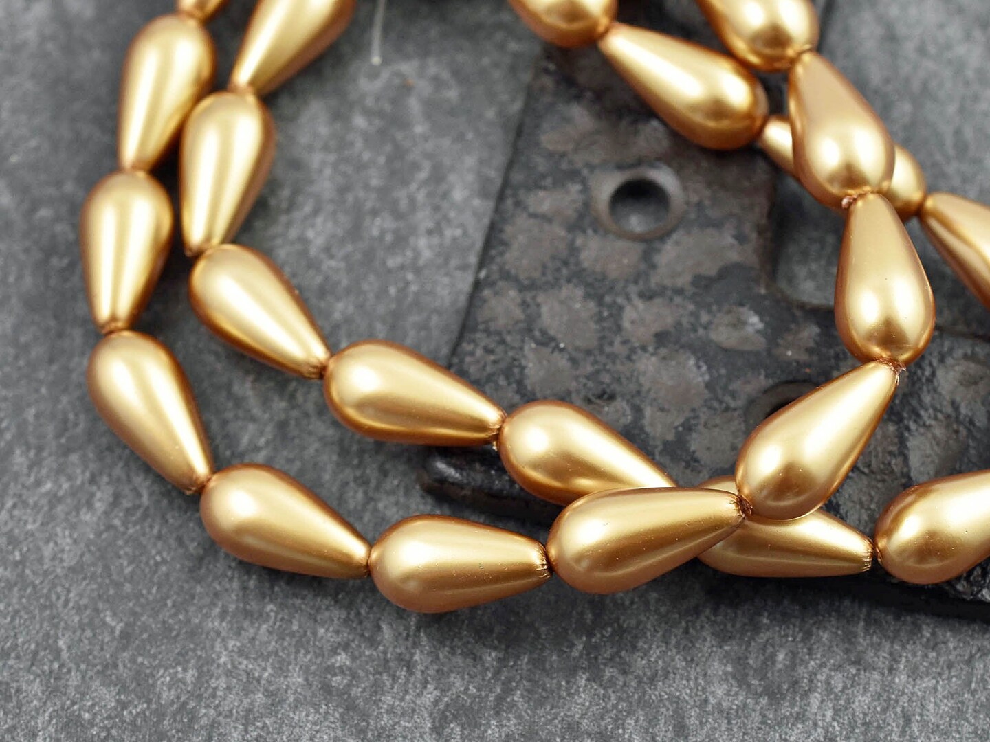 15x8mm Celestial Crystal Gold Pearl Teardrop Beads (16&#x22; Strand)