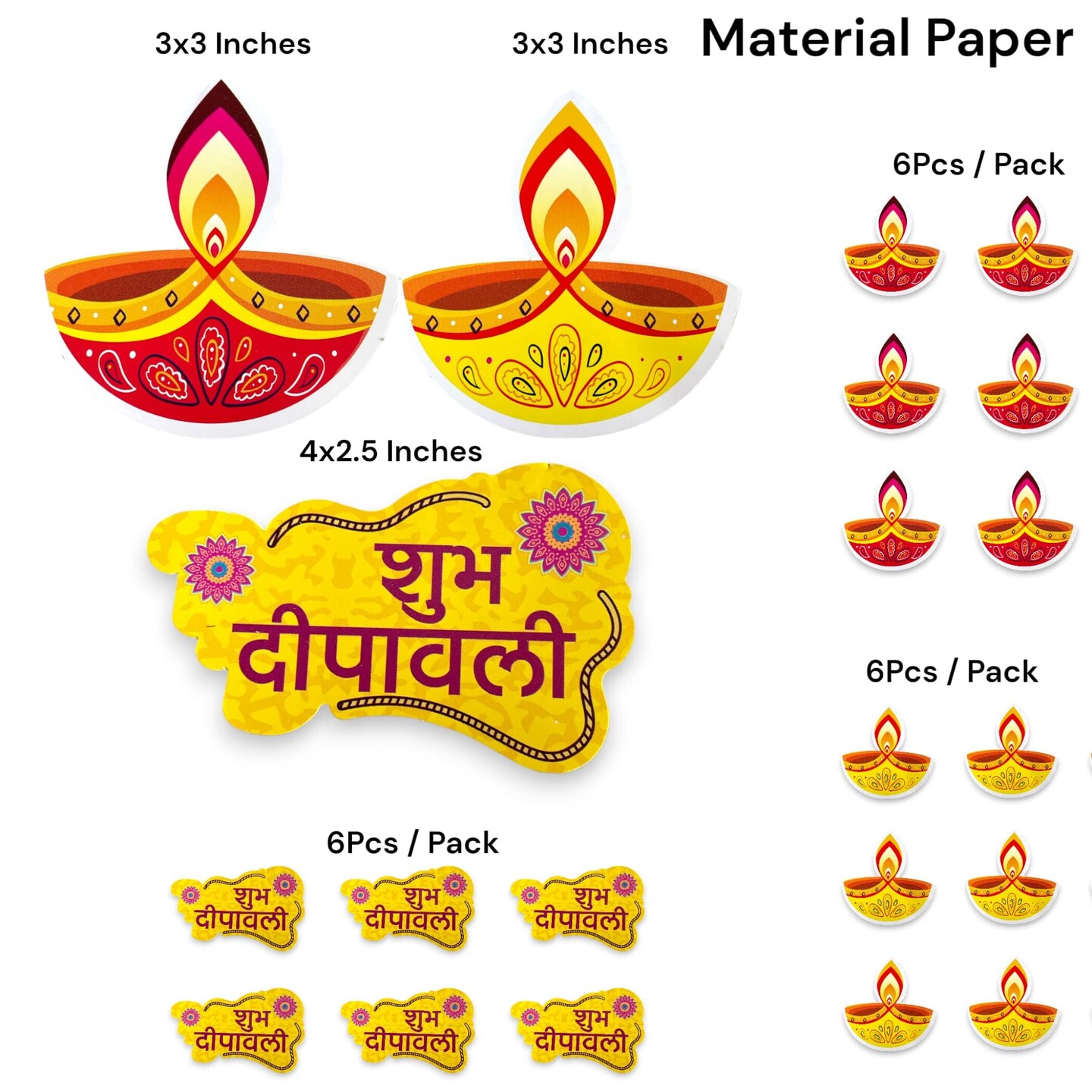 16pcs Diy Diwali Wall Decor, Diwali Paper Cutouts, Diwali Wall Decoration, Diwali Home Decor, Diwali Backdrop, Diwali Diya, Shubh Diwali