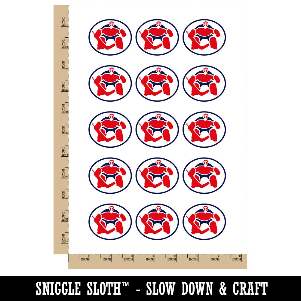 Hockey Goalie Goalkeeper with Stick Temporary Tattoo Water Resistant Fake Body Art Set Collection (1 Sheet)