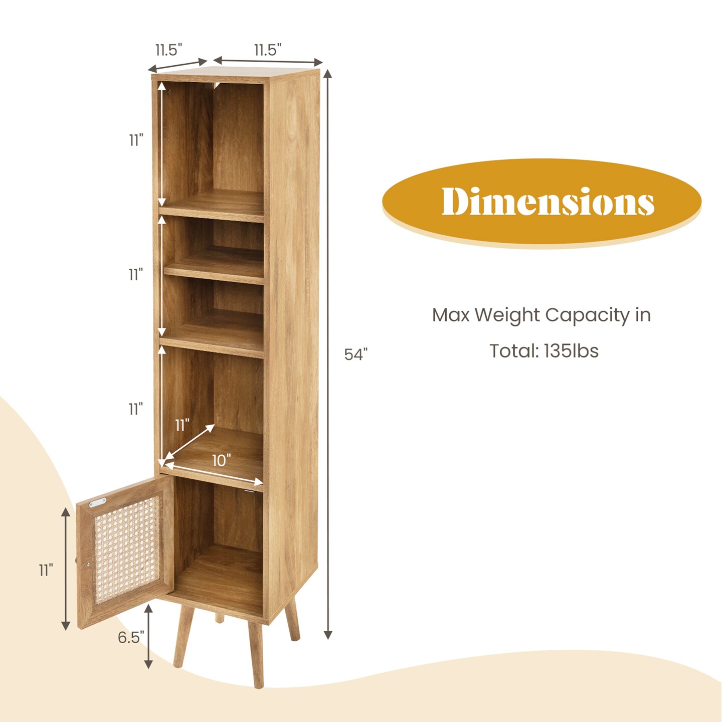 Costway Rattan Storage Cabinet Freestanding Slim Organizer Wood Display Rack Living Room Black/White/Natural