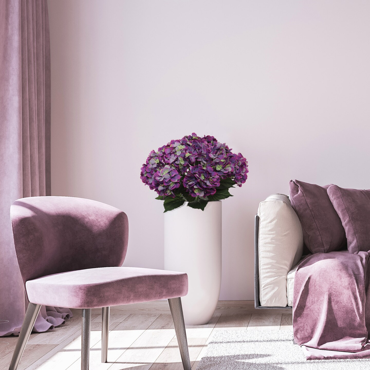 20-Inch Purple &#x26; Green Hydrangea Bushes with 7 Lifelike Silk Blooms for Indoor and Outdoor D&#xE9;cor, Floral Home by Artificial Flowers