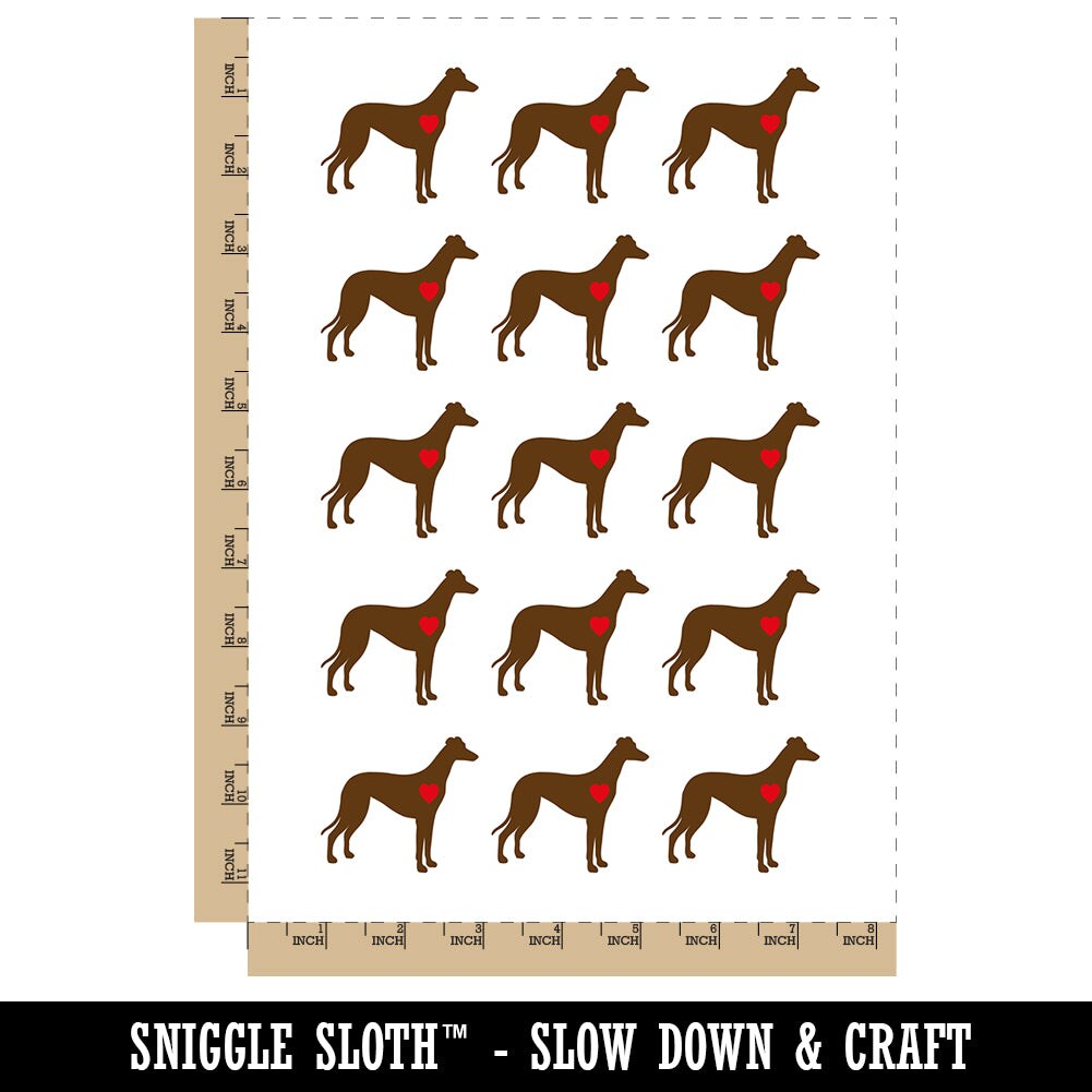 Greyhound Dog with Heart Temporary Tattoo Water Resistant Fake Body Art Set Collection (1 Sheet)