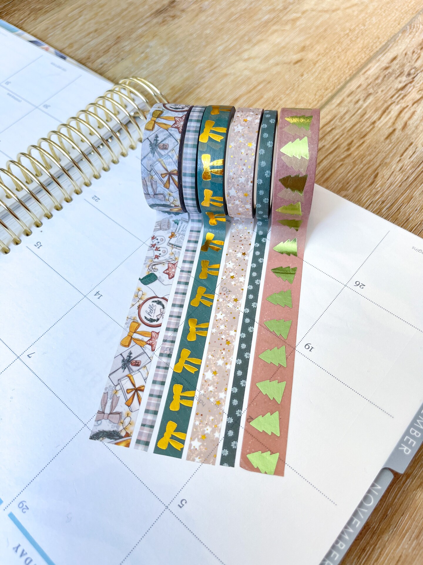 FOILED Christmas Gold &#x26; Green Modern Holidays Washi Tape Set (#W072)
