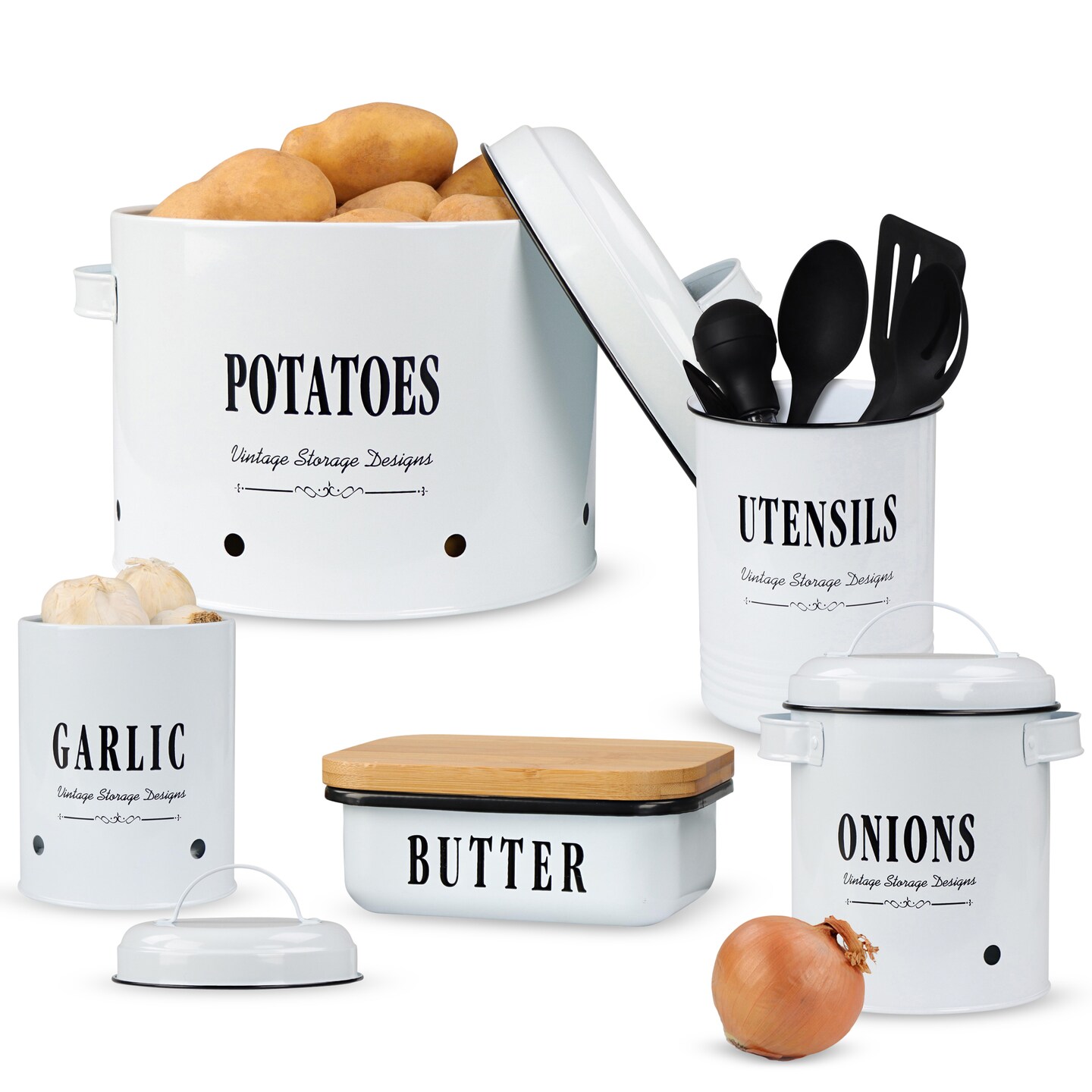 7Penn Cooking Utensil Holder - Covered Butter Dish - Garlic Onion Potato Storage