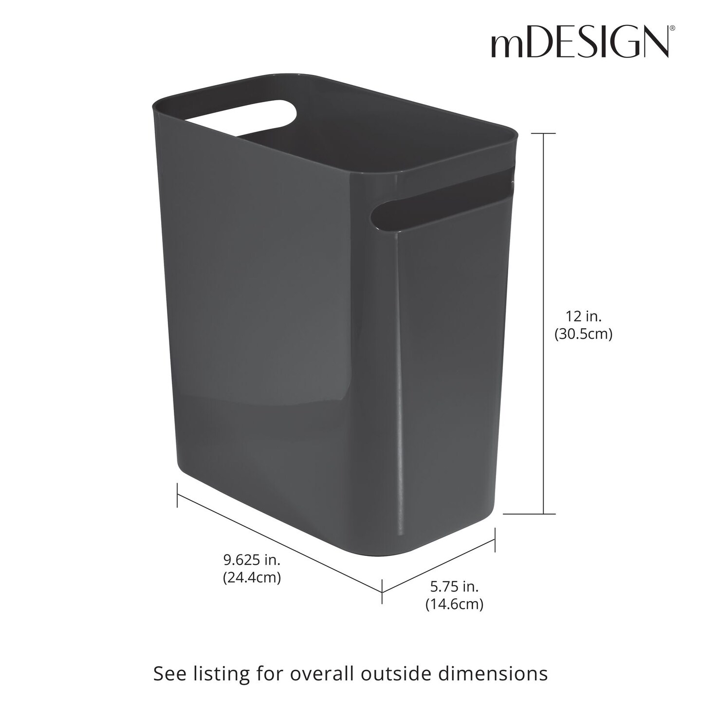 mDesign Plastic Slim Large 2.5 Gallon Trash Can Wastebasket