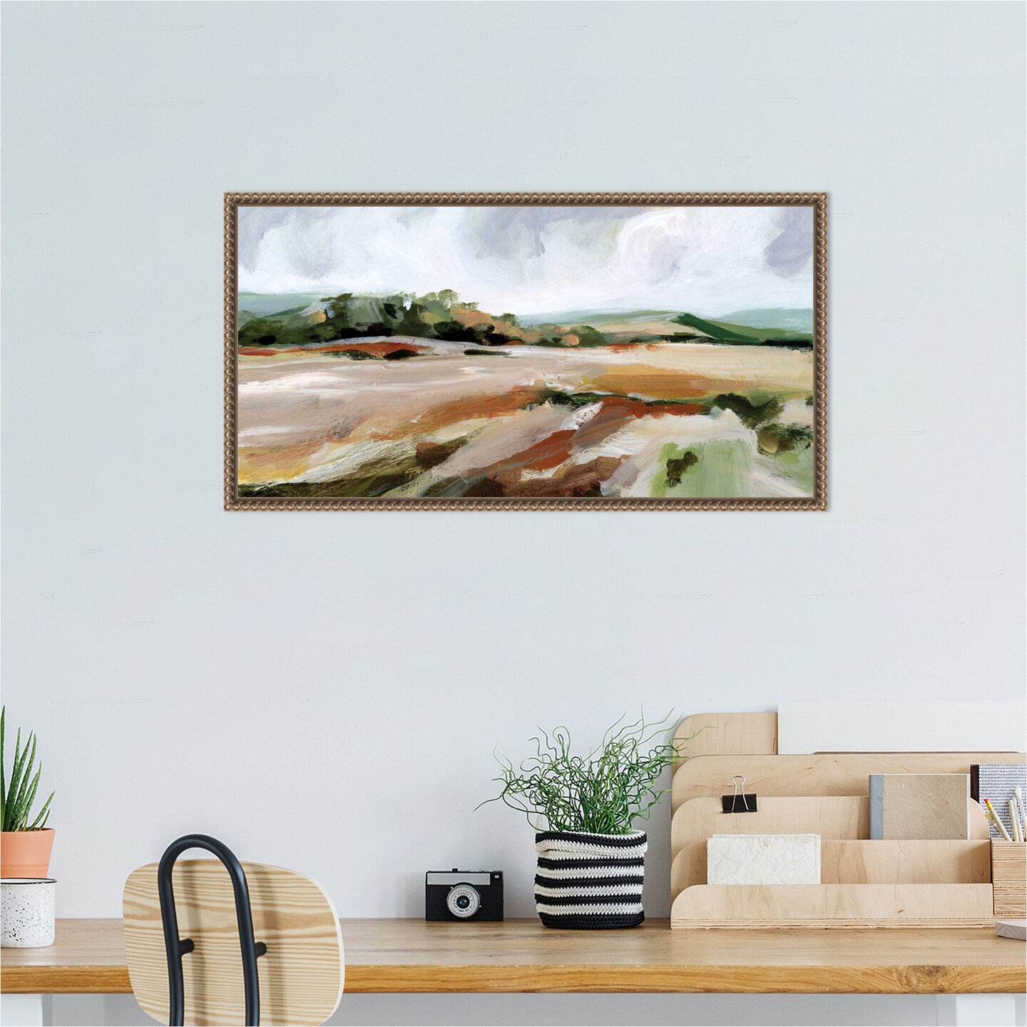 Taupe Toned Landscape by Katrina Pete 27-in. W x 14-in. H. Canvas Wall Art Print Framed in Bronze